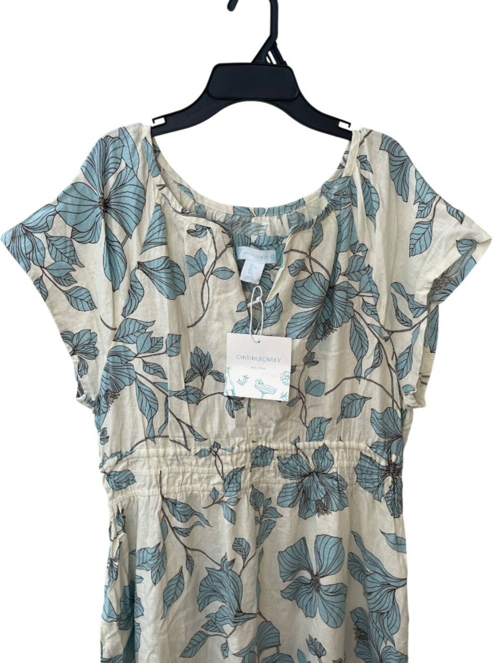 Cynthia Rowley Raglan Midi Dress Floral White Blue Size Large NWT - Picture 3 of 7